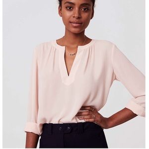 Loft Split Neck Tunic Top, size M, green